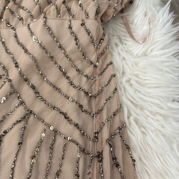 Adrianna Papell Elegant Beige Sequin Dress Size 8 - Picture 12 of 12